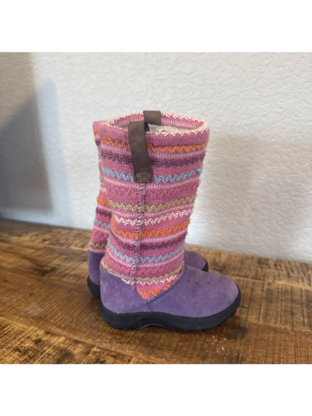Keen Kids Suede Multi Color Cable Knit Winter Boots Size 10 US Pink Purple Girls